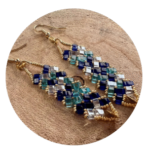 Boucle d'oreilles 3 rangs camaieu de bleu