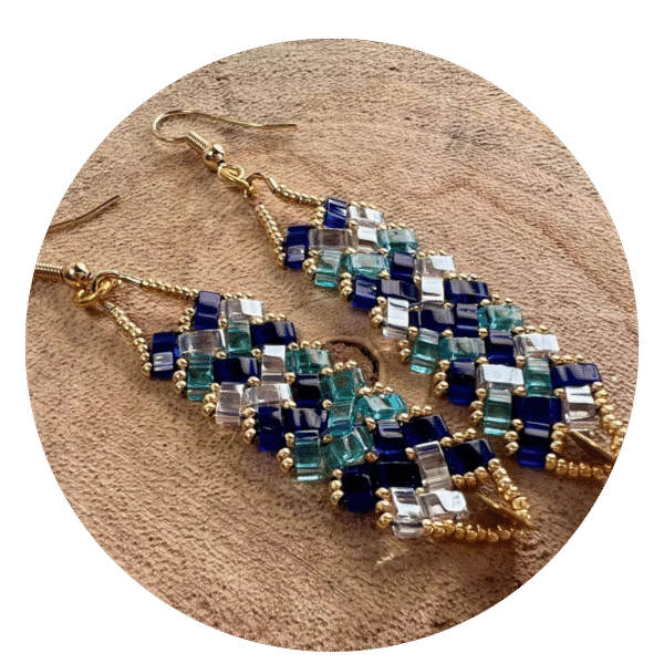 Boucle d'oreilles 3 rangs camaieu de bleu