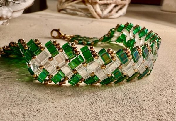 Bracelet Manchette 3 rangs Emeraude