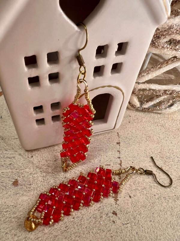 Boucle d'oreilles 3 rangs rubis